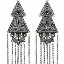 Restyle Antique Silver Gothic Double Triangle Earrings Silver