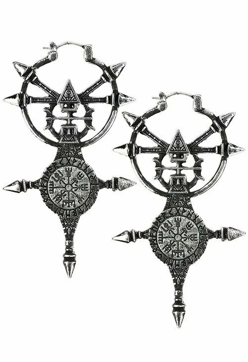 Restyle Antique Silver Gothic Vegvisir Earrings 1 Restyle Antique Silver Gothic Vegvisir Earrings