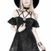 Restyle Dresses Asymmetrical Black Gothic Floral Harness Pentagram Mini Dress