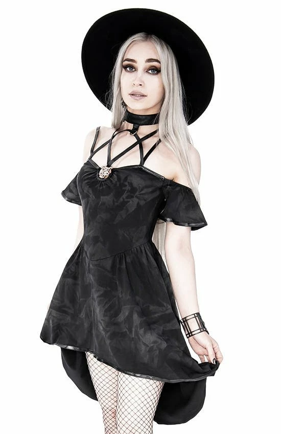 Restyle Dresses Asymmetrical Black Gothic Floral Harness Pentagram Mini Dress 3 Restyle Dresses Asymmetrical Black Gothic Floral Harness Pentagram Mini Dress - Image 3