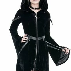Restyle Jackets Asymmetrical Black Gothic Oversized Hoodie Moon Zipper Jacket