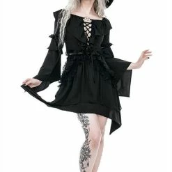 Restyle Dresses Asymmetrical Black Gothic Ruffled Petagram Mini Dress -Restyle sale Shop asymmetrical black gothic ruffled petagram mini dress rebelsmarket 5