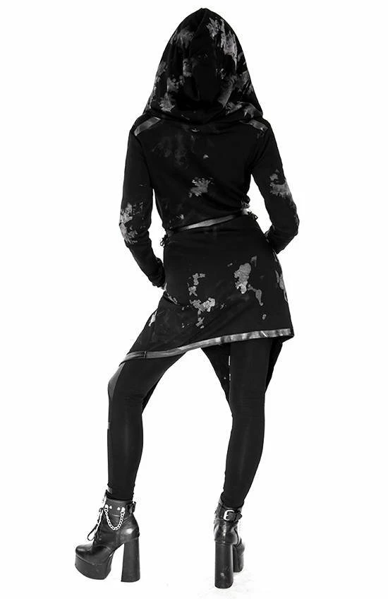 Restyle Jackets Asymmetrical Black Gothic Tie Dye Moon Zipper Long Hoodie 4 Restyle Jackets Asymmetrical Black Gothic Tie Dye Moon Zipper Long Hoodie - Image 4