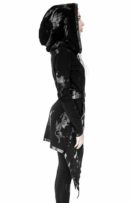 Restyle Jackets Asymmetrical Black Gothic Tie Dye Moon Zipper Long Hoodie 5 Restyle Jackets Asymmetrical Black Gothic Tie Dye Moon Zipper Long Hoodie - Image 5