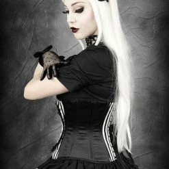 Restyle Bustiers & Corsets Black & White Stripes Fantasy Raven Cameo Underburst Corset -Restyle sale Shop black and white stripes fantasy raven cameo underburst corset rebelsmarket 2