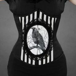 Restyle Bustiers & Corsets Black & White Stripes Fantasy Raven Cameo Underburst Corset -Restyle sale Shop black and white stripes fantasy raven cameo underburst corset rebelsmarket 4