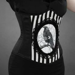 Restyle Bustiers & Corsets Black & White Stripes Fantasy Raven Cameo Underburst Corset -Restyle sale Shop black and white stripes fantasy raven cameo underburst corset rebelsmarket 5