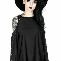 Restyle Standard Tops Black Cold-Shoulder Loose-Fit Pierced Gothic Top -Restyle sale Shop black cold shoulder loose fit pierced gothic top rebelsmarket 2