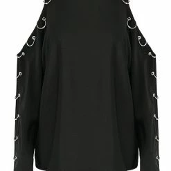 Restyle Standard Tops Black Cold-Shoulder Loose-Fit Pierced Gothic Top -Restyle sale Shop black cold shoulder loose fit pierced gothic top rebelsmarket 5