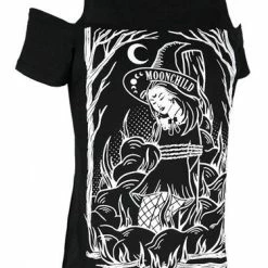 Restyle T-Shirts Black Goth Burn The Witch Cold Shoulder T-shirt -Restyle sale Shop black goth burn the witch cold shoulder t shirt rebelsmarket 2