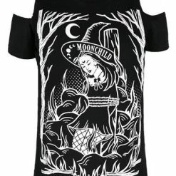 Restyle T-Shirts Black Goth Burn The Witch Cold Shoulder T-shirt