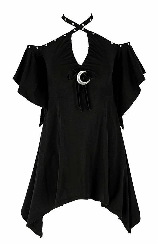 Restyle Dresses Black Gothic Asymmetrical Flared Short Sleeves Tunic Mini Dress 2 Restyle Dresses Black Gothic Asymmetrical Flared Short Sleeves Tunic Mini Dress - Image 2