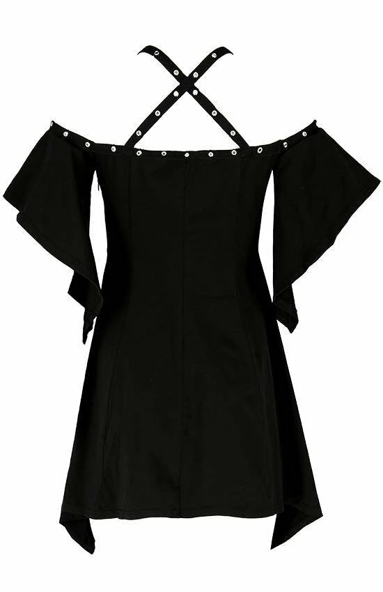 Restyle Dresses Black Gothic Asymmetrical Flared Short Sleeves Tunic Mini Dress 3 Restyle Dresses Black Gothic Asymmetrical Flared Short Sleeves Tunic Mini Dress - Image 3