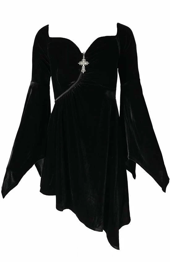 Restyle Dresses Black Gothic Asymmetrical Off-Shoulder Velvet Mini Dress 2 Restyle Dresses Black Gothic Asymmetrical Off-Shoulder Velvet Mini Dress - Image 2