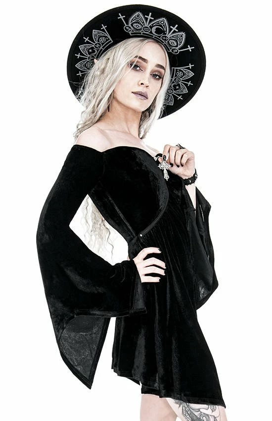 Restyle Dresses Black Gothic Asymmetrical Off-Shoulder Velvet Mini Dress 6 Restyle Dresses Black Gothic Asymmetrical Off-Shoulder Velvet Mini Dress - Image 6