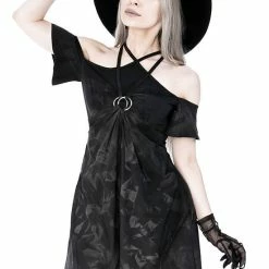 Restyle Dresses Black Gothic Asymmetrical Strappy Pentagram Mini Dress