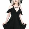 Restyle Dresses Black Gothic Asymmetrical V Neck Tunic Mini Dress