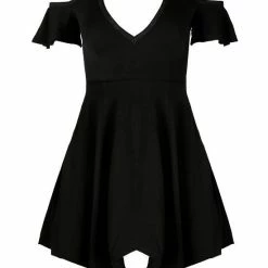 Restyle Dresses Black Gothic Asymmetrical V Neck Tunic Mini Dress -Restyle sale Shop black gothic asymmetrical v neck tunic mini dress rebelsmarket 3