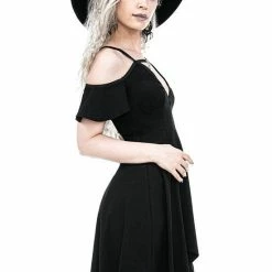 Restyle Dresses Black Gothic Asymmetrical V Neck Tunic Mini Dress -Restyle sale Shop black gothic asymmetrical v neck tunic mini dress rebelsmarket 5