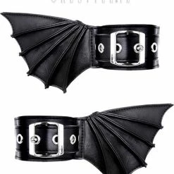 Restyle Black Gothic Bracelets With Bat Wings Pair Of Cuffs