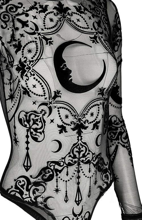 Restyle Standard Tops Black Gothic Crescent Stars See-Through Mesh Turtleneck Bodysuit 5 Restyle Standard Tops Black Gothic Crescent Stars See-Through Mesh Turtleneck Bodysuit - Image 5