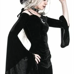 Restyle Dresses Black Gothic Draped Heart Neckline Flared Sleeves Velvet Mini Dress -Restyle sale Shop black gothic draped heart neckline flared sleeves velvet mini dress rebelsmarket 4