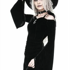 Restyle Dresses Black Gothic Draped Heart Neckline Flared Sleeves Velvet Mini Dress -Restyle sale Shop black gothic draped heart neckline flared sleeves velvet mini dress rebelsmarket 5