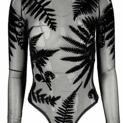 Restyle Standard Tops Black Gothic Forest Witch See-Through Mesh Turtleneck Bodysuit