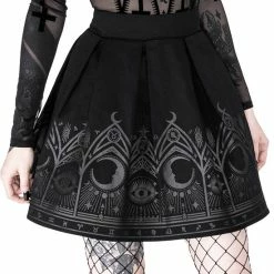 Restyle Skirts Black Gothic Fortune Teller Pleated Mini Skirt