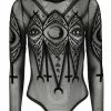 Restyle Standard Tops Black Gothic Fortune Teller See-Through Mesh Turtleneck Bodysuit