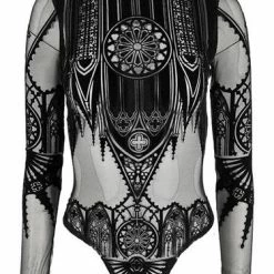 Restyle Standard Tops Black Gothic Inverted Cathedral See-Through Mesh Bodysuit