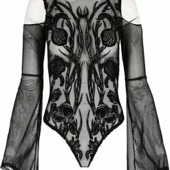 Restyle Standard Tops Black Gothic Iris Cold Shoulder Bodysuit