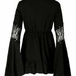 Restyle Dresses Black Gothic Lace-Up Flared Long Sleeves A-Line Mini Dress -Restyle sale Shop black gothic lace up flared long sleeves a line mini dress rebelsmarket 2
