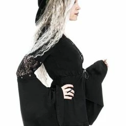 Restyle Dresses Black Gothic Lace-Up Flared Long Sleeves A-Line Mini Dress -Restyle sale Shop black gothic lace up flared long sleeves a line mini dress rebelsmarket 4