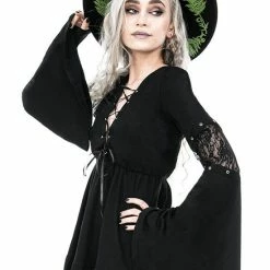 Restyle Dresses Black Gothic Lace-Up Flared Long Sleeves A-Line Mini Dress -Restyle sale Shop black gothic lace up flared long sleeves a line mini dress rebelsmarket 5