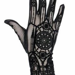 Restyle Black Gothic Mesh Gloves With Cathedral Pattern