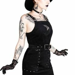Restyle Dresses Black Gothic Mesh Moon Studded Suspender Corduroy Dress -Restyle sale Shop black gothic mesh moon studded suspender corduroy dress rebelsmarket 3