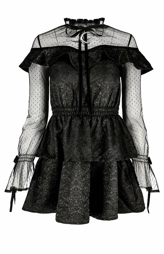 Restyle Dresses Black Gothic Mesh Sleeves Jacquard Layered Mini Dress 2 Restyle Dresses Black Gothic Mesh Sleeves Jacquard Layered Mini Dress - Image 2