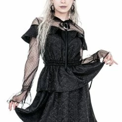 Restyle Dresses Black Gothic Mesh Sleeves Jacquard Layered Mini Dress 9 Restyle Dresses Black Gothic Mesh Sleeves Jacquard Layered Mini Dress -Restyle sale Shop black gothic mesh sleeves jacquard layered mini dress rebelsmarket 3