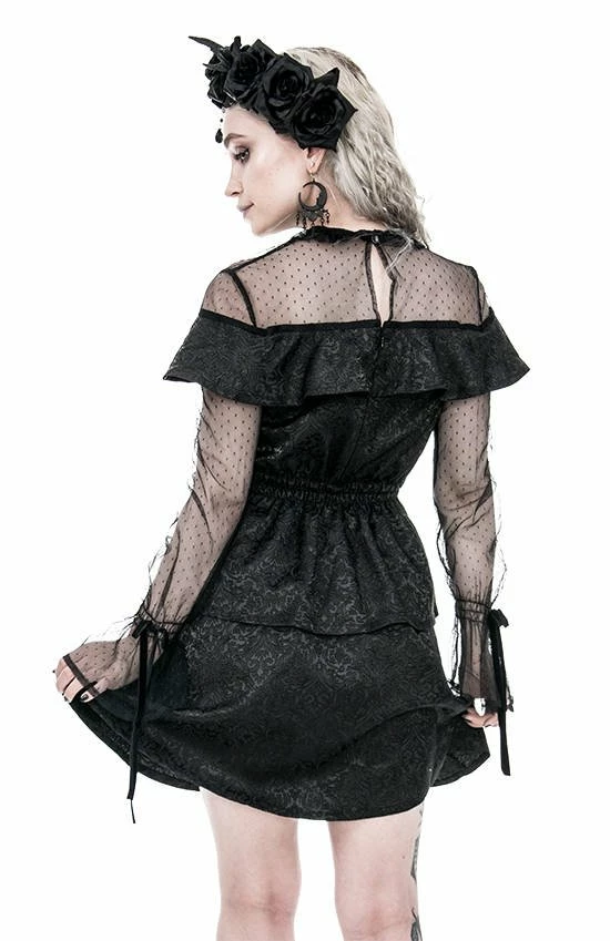 Restyle Dresses Black Gothic Mesh Sleeves Jacquard Layered Mini Dress 6 Restyle Dresses Black Gothic Mesh Sleeves Jacquard Layered Mini Dress - Image 6
