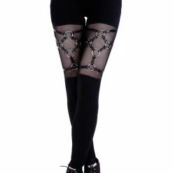 Restyle Black Gothic Mesh Trim O-Ring Harness Leggings -Restyle sale Shop black gothic mesh trim o ring harness leggings rebelsmarket 3