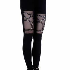 Restyle Black Gothic Mesh Trim O-Ring Harness Leggings -Restyle sale Shop black gothic mesh trim o ring harness leggings rebelsmarket 4