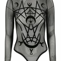 Restyle Standard Tops Black Gothic Moon Child See-Through Mesh Turtleneck Bodysuit