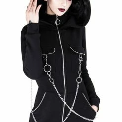 Restyle Jackets Black Gothic Oversized Hood Chained Long Jacket 8 Restyle Jackets Black Gothic Oversized Hood Chained Long Jacket -Restyle sale Shop black gothic oversized hood chained long jacket rebelsmarket 2