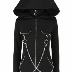 Restyle Jackets Black Gothic Oversized Hood Chained Long Jacket 10 Restyle Jackets Black Gothic Oversized Hood Chained Long Jacket -Restyle sale Shop black gothic oversized hood chained long jacket rebelsmarket 4