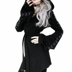 Restyle Jackets Black Gothic Oversized Hood D-Rings Asymmetrical Sweatshirt