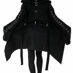 Restyle Jackets Black Gothic Oversized Hood D-Rings Asymmetrical Sweatshirt -Restyle sale Shop black gothic oversized hood d rings asymmetrical sweatshirt rebelsmarket 4