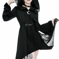 Restyle Coats Black Gothic Oversized Hood Flare Sleeves Asymmetrical Coat