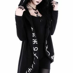 Restyle Jackets Black Gothic Oversized Hood Runes Pattern Open Stitch Long Jacket -Restyle sale Shop black gothic oversized hood runes pattern open stitch long jacket rebelsmarket 2