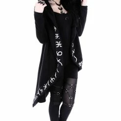 Restyle Jackets Black Gothic Oversized Hood Runes Pattern Open Stitch Long Jacket -Restyle sale Shop black gothic oversized hood runes pattern open stitch long jacket rebelsmarket 3